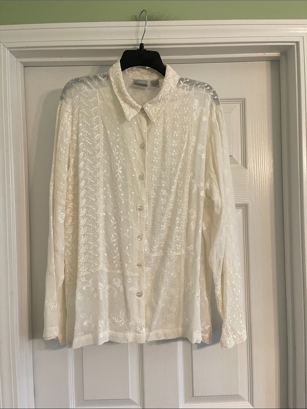Chico's Floral Appliqué Sheer Blouse -Size XL